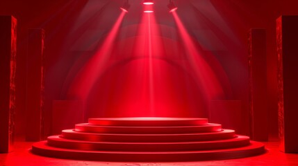 podium illuminated by a bold red background, showcasing first, second, and third place winners in a competition generative ai - obrazy, fototapety, plakaty