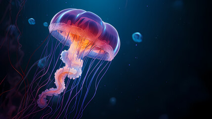 Naklejka premium Glowing jellyfish swim deep in the ocean