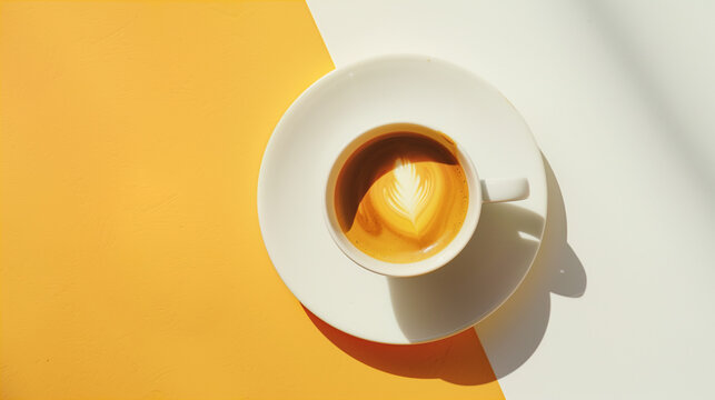 Bright Morning Coffee with Artful Latte Heart. Generative AI image