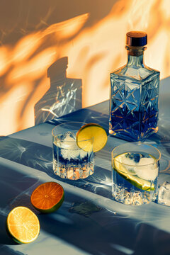 Elegant gin and tonic setup with vibrant citrus accents. Generative AI image