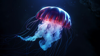Fototapeta premium Underwater world concept, beautiful purple glowing jellyfish in the depths