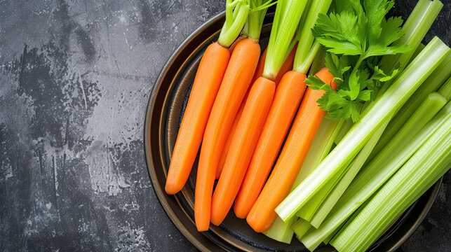plate of whole carrots and celery with copy space