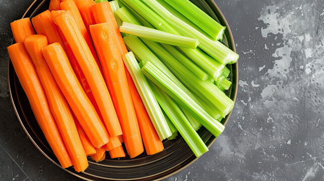 plate of whole carrots and celery with copy space