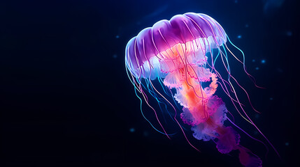 Fototapeta premium Underwater world concept, beautiful purple glowing jellyfish in the depths