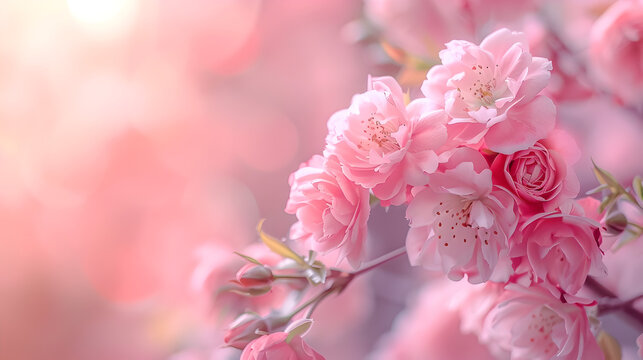 rose cherry tree blossoms on tree with blurred background