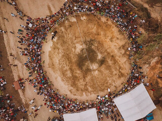Vista de Dron de jaripeo tradicional ranchero en México