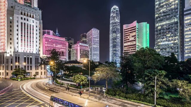 Time Lapse - Skyscrapers and Night Traffic in Hong Kong