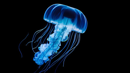 Underwater world concept, beautiful purple glowing jellyfish in the depths