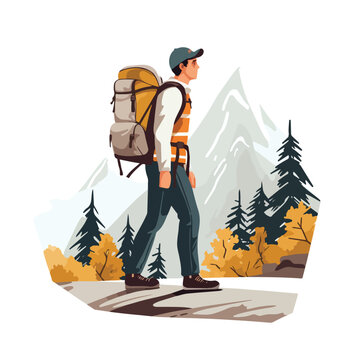 man with backpack hiking activity image vector illu
