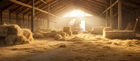 Fotobehang Straw in the barn post-harvest © Vusal