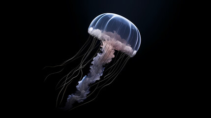 Beautiful glowing jellyfish in the depths, concept of underwater world and marine ecology
