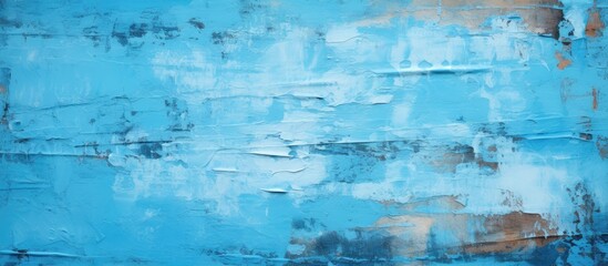Fototapeta na wymiar A closeup shot of an electric blue wall with a fluid aqua painting on it, creating a liquid water pattern in a rectangular shape