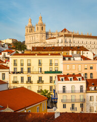 Lisbon cityscape panorama. View of the famous Alfama downtown. Panoramic view of the beautiful skyline of Lisbon, Portugal	