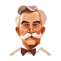 old man with mustache flat vector illustration