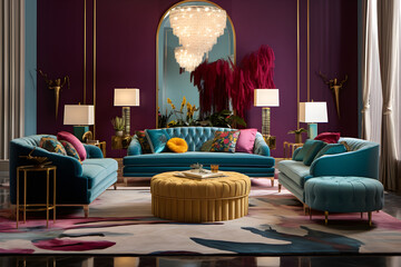 Art Deco Inspired Living Room - Sumptuous Colors and Luxe Designs Imbuing Opulence