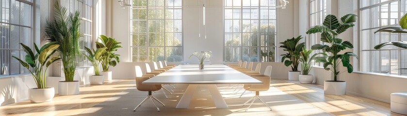 A minimalist bright meeting space for climate policy discussions