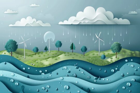 A minimalist depiction of the water cycle highlighting clean