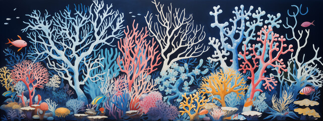 Nighttime Underwater Seascape with Marine Life