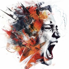 Digital artwork that captures the attitude and emotions of current life with a colorful, angry human figure