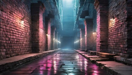 Fototapeta premium tunnel in the city of night with purple light