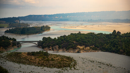 panorama of rakaia gorge with unique turquoise river; canterbury, new zealand south island
