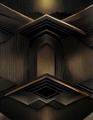 A black background with metallic gold lines in an interesting abstract linear pattern. 