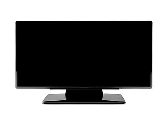 TV or monitor with blank black screen isolated on transparent background.