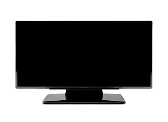 TV or monitor with blank black screen isolated on transparent background.