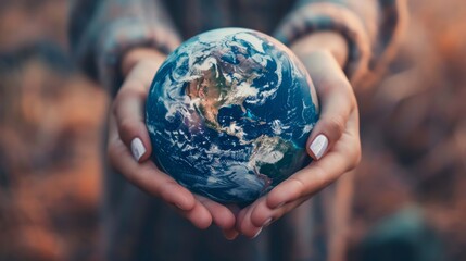 Fototapeta premium Hands holding the planet Earth generative ai