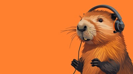 A beaver wearing a headset managing customer service calls