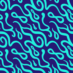 Vector Abstract Wavy Lines Blue Seamless Pattern