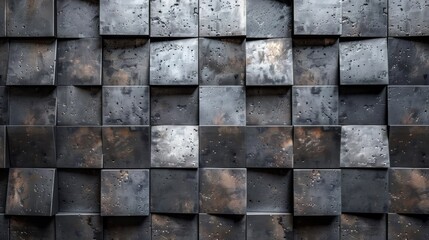 A wall made of metal squares with holes in them, AI