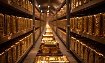 Gold Reserves, Close-Up in the Heart of a Central Bank Vault - obrazy, fototapety, plakaty