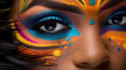 Captivating Portrait of a Woman Wearing a Dramatic, Colorful, and artistic Makeup Look