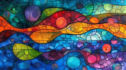 Fototapeta na wymiar A colorful stained glass painting of a fish and water, AI