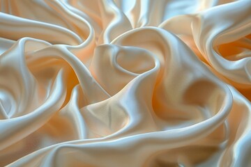 Elegant Creamy White Silk Fabric Texture with Soft Folds and Waves, High-Quality Satin Material Background for Luxury Design Concepts