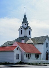 Fototapeta na wymiar Skåre Church, HAUGESUND, North Sea in Rogaland County, Åkrafjord, Norway