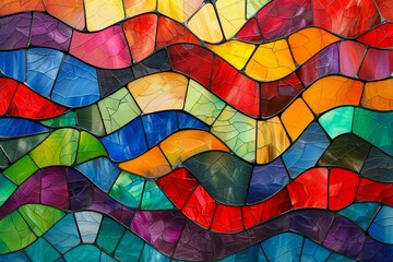Fototapeta premium Vibrant Stained Glass Mosaic Background in Multicolored Abstract Pattern with Geometric Shapes