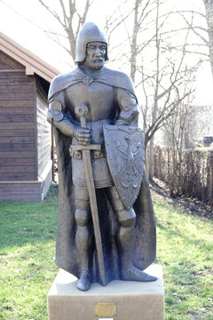 Liw, Poland - March 10th, 2024 - Duke Janusz I Stary statue at medieval castle