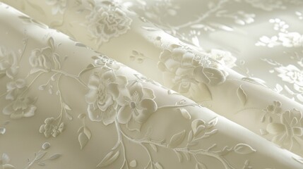 A close up of a white fabric with flowers on it, AI