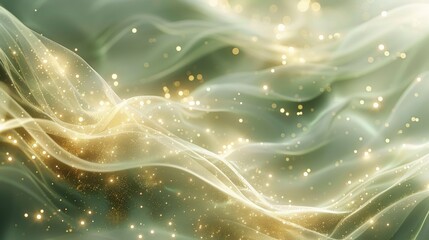 A close up of a beautiful green and gold background with sparkling lights, AI
