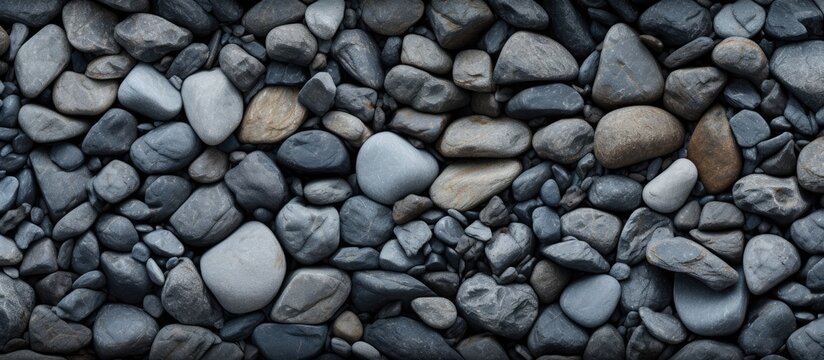 A stack of bedrock cobblestones arranged in a pattern on a beach, showcasing the beauty of natural materials in art and building materials for road surfaces or flooring