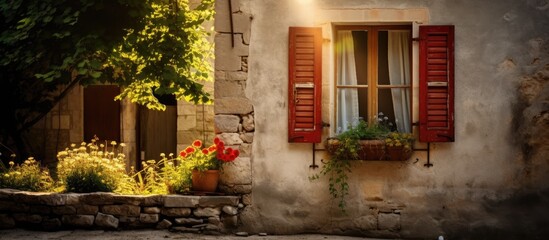 Fototapeta na wymiar Sunlight shining on a window in a French village during a trip.