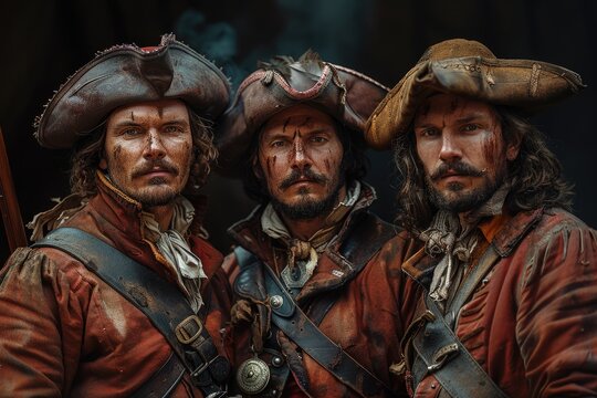 Elegant musketeer in historical attire, portraying bravery and chivalry in an enchanting renaissance setting, a symbol of classic heroism and adventure