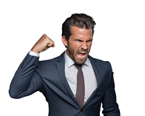 Business man serious emotions in transparent background