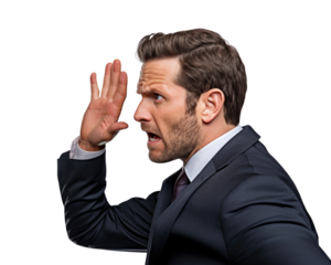 Business man serious emotions in transparent background