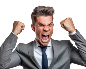 Business man serious emotions in transparent background