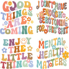 mental health awareness retro design, mental health matters t-shirt vector illustrations, mental health t-shirt design bundle