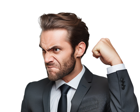 Business man serious emotions in transparent background