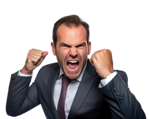 Business man serious emotions in transparent background